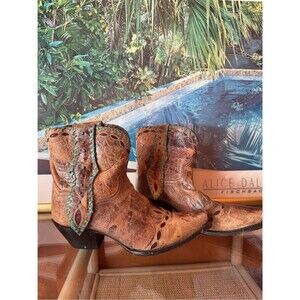 Dan Post Cowboy Boots Women 8 Brown Leather Western Boho Festival Cowgirl